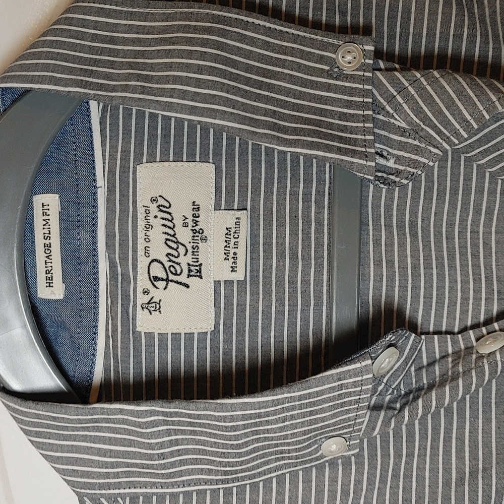 Original Penguin Heritage Slim Fit gray/white striped long sleeve button down